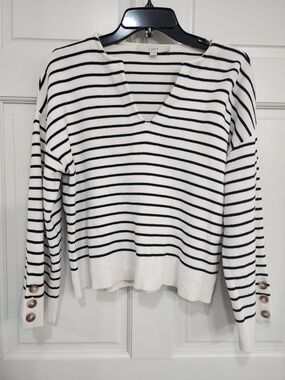LOFT (Ann Taylor) Navy Stripe V-Neck Sweater